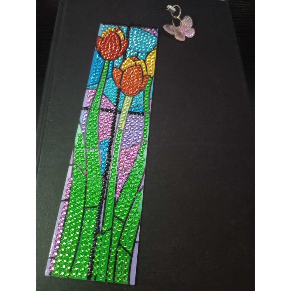 Handmade Diamond Painting Tulip Bookmark Butterfly Charm 7.5" x 2"‎ Floral